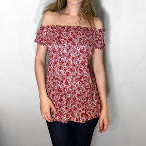 MICHAEL KORS off the shoulder stretchy flowy shirt red pink white size small